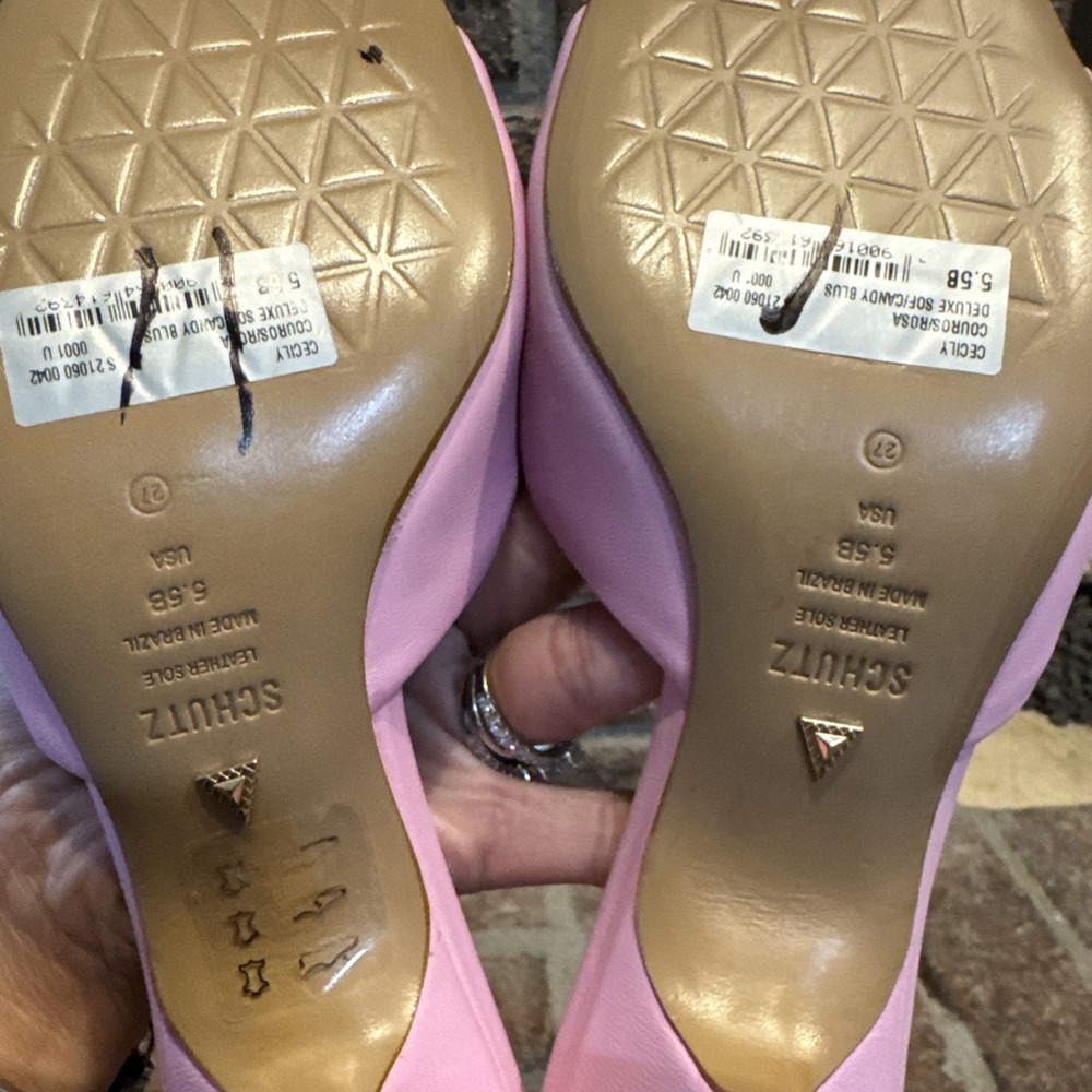 Schutz Womens Cecily Light Pink Leather Slip On Kitten Heels Sandals Size 5.5B - Picture 4 of 16